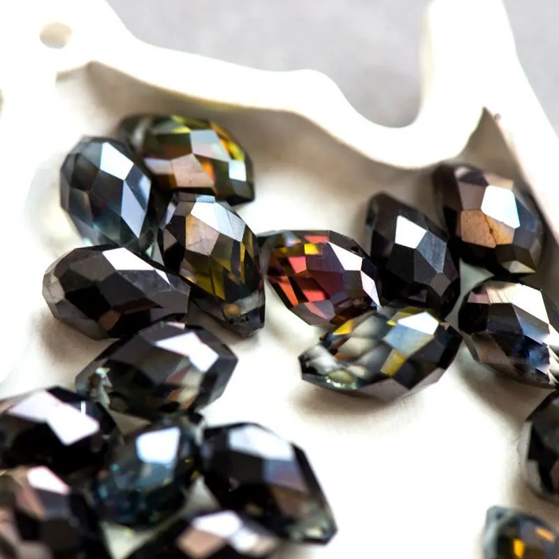 бусина, стекло, "капелька", граненая, цвет желто-черный, 13x8 мм