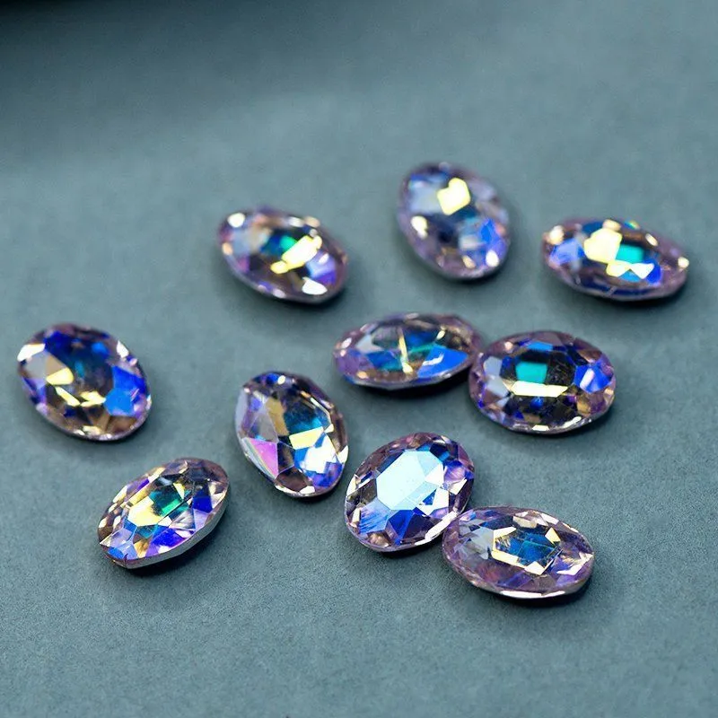 кабошон стекло кристалл, овальный, цвет lt.pink ab, 14х10 мм