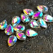 Кабошон стекло Кристалл, каплевидный, цвет Crystal AB, 14х10 мм