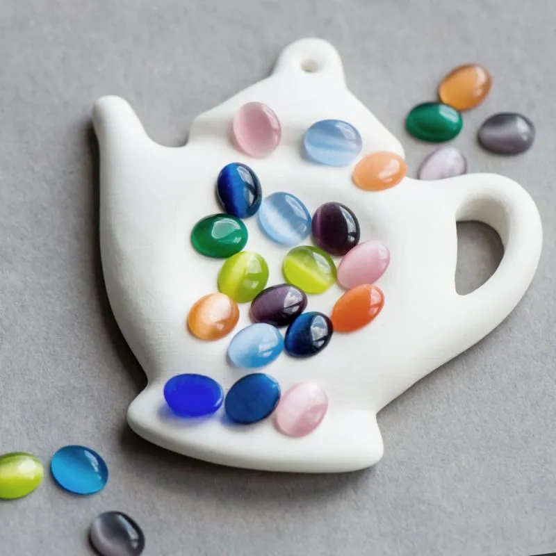 кабошон "кошачий глаз", стекло, цветовой микс, 10х8х3 мм