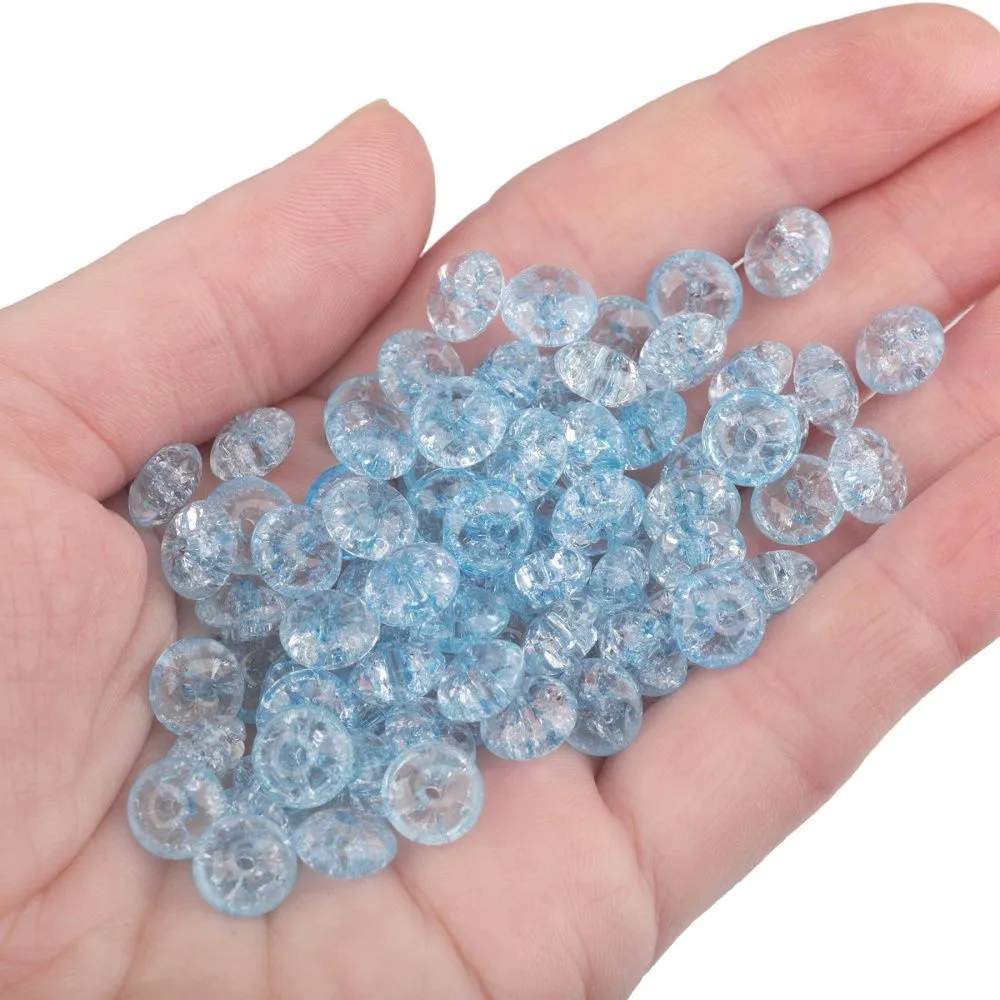 бусина, стекло "кракле-рондель", цвет голубой, 8x4 мм