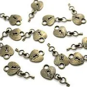 Подвеска металлическая "Замочек с ключиком", цвет античная бронза, 27x15.5x2 мм