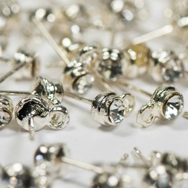 пуссеты "элегия", стразы, цвет серебро с патиной, 5х14 мм