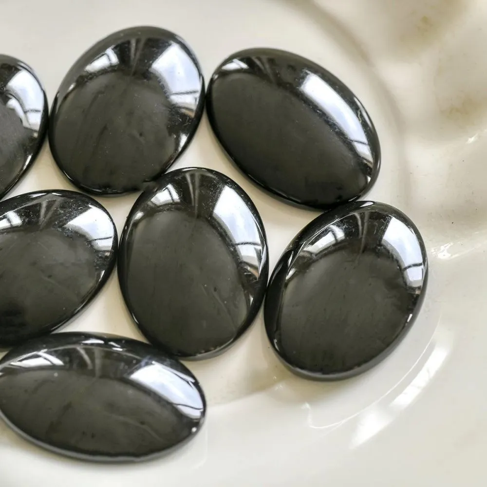 кабошон стеклянный, овальный, черный, 25х18 мм