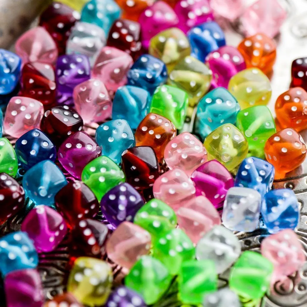 бусина, акрил "игральные кости", цветовой микс, 8х8х8 мм