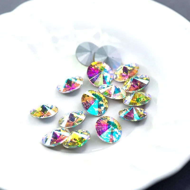 кабошон стекло риволи, цвет cristal ab, 14х7 мм 