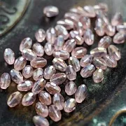 Бусина, стекло овальная, граненая, цвет розовый АВ, 6х4 мм