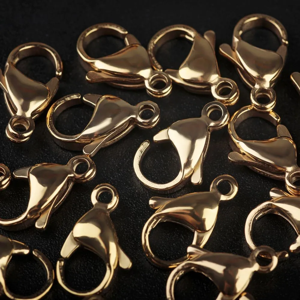 замочек-лобстер, 304 stainless steel, позолота, 15x9x4-4.5 мм