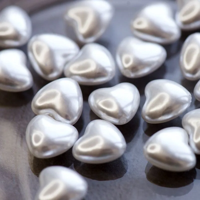 бусина, имитация жемчуга "сердечко", акрил, цвет белый, 12x11x6.5 мм