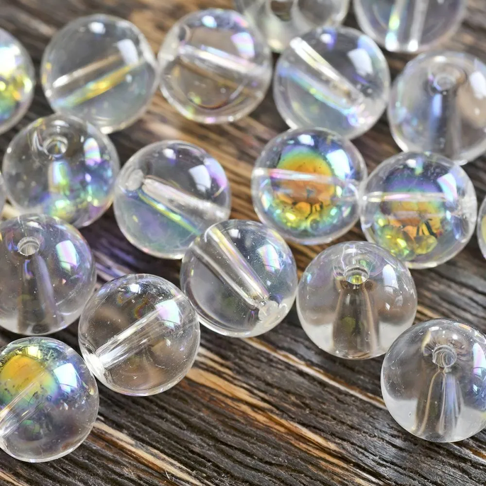 бусина, стекло 10, цвет прозрачный/бензиновый, 10 мм