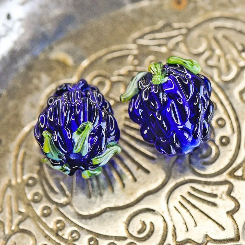 бусина, мурано "малинка", синий, 15х12 мм