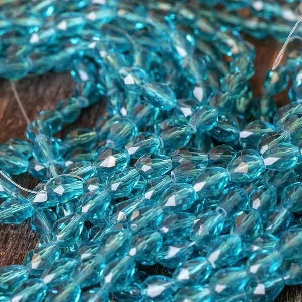 бусина "капля", граненая, стекло, цвет бирюзовый, 8х6 мм