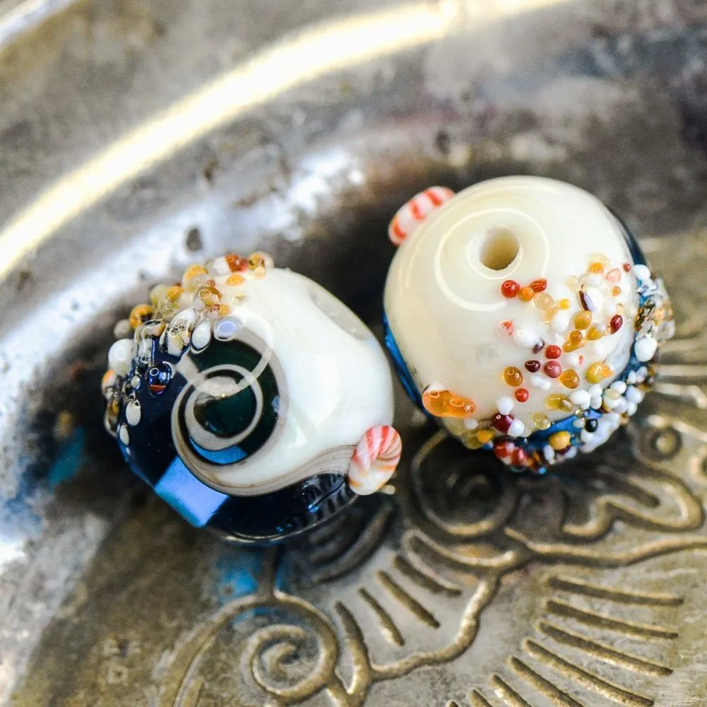 бусина, мурано "пляж синий", круглая,13x11 мм