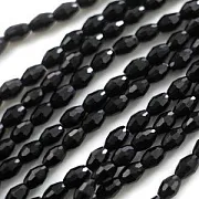 Бусина, стекло овальная, граненая, цвет черный, 6х4 мм