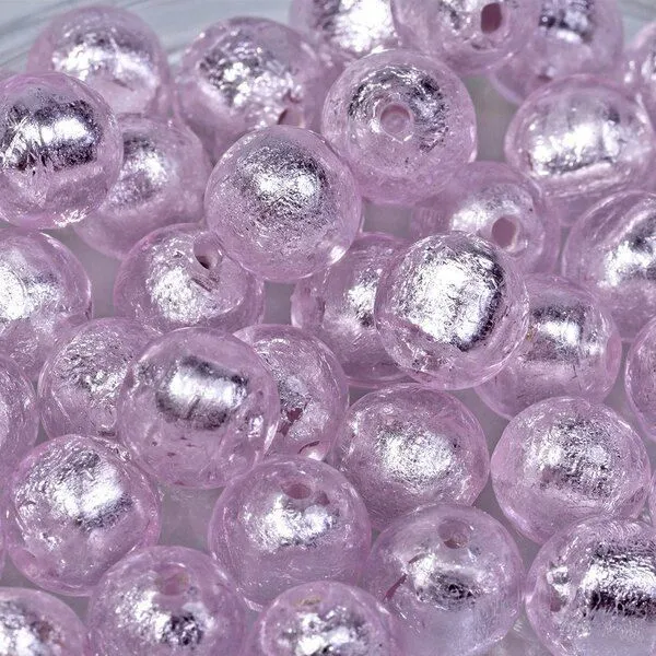 бусина, стекло с фольгой, цвет розовый, 10 мм