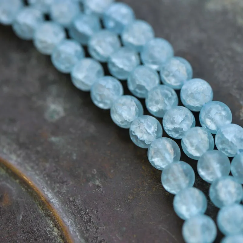 бусина, стекло "кракле", цвет голубой матовый, 6 мм