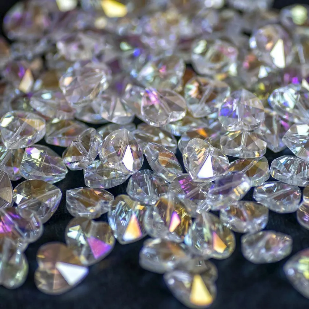 бусина, стекло, "сердце", граненая, цвет прозрачный радужный, 14х14х8 мм