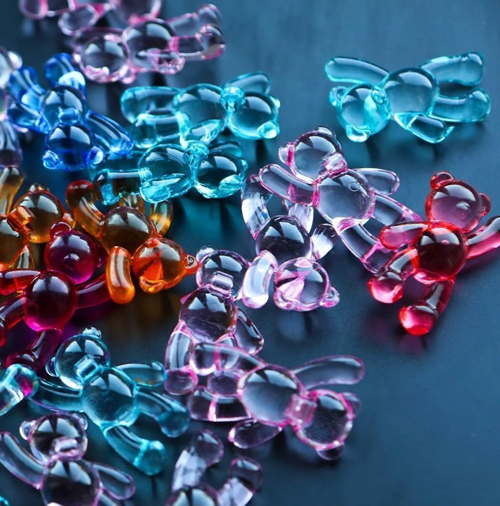 подвеска акриловая "мишутка прозрачный", цветовой микс, 37x28x13 мм