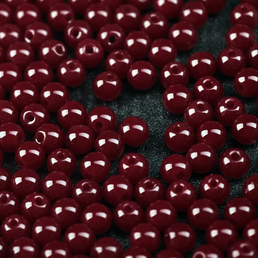 бусина, стекло 6, цвет темно-красный, 6 мм