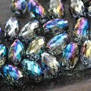 Бусина, стекло овальная, кракле граненая, цвет дымчатый АВ, 11.5x8 мм