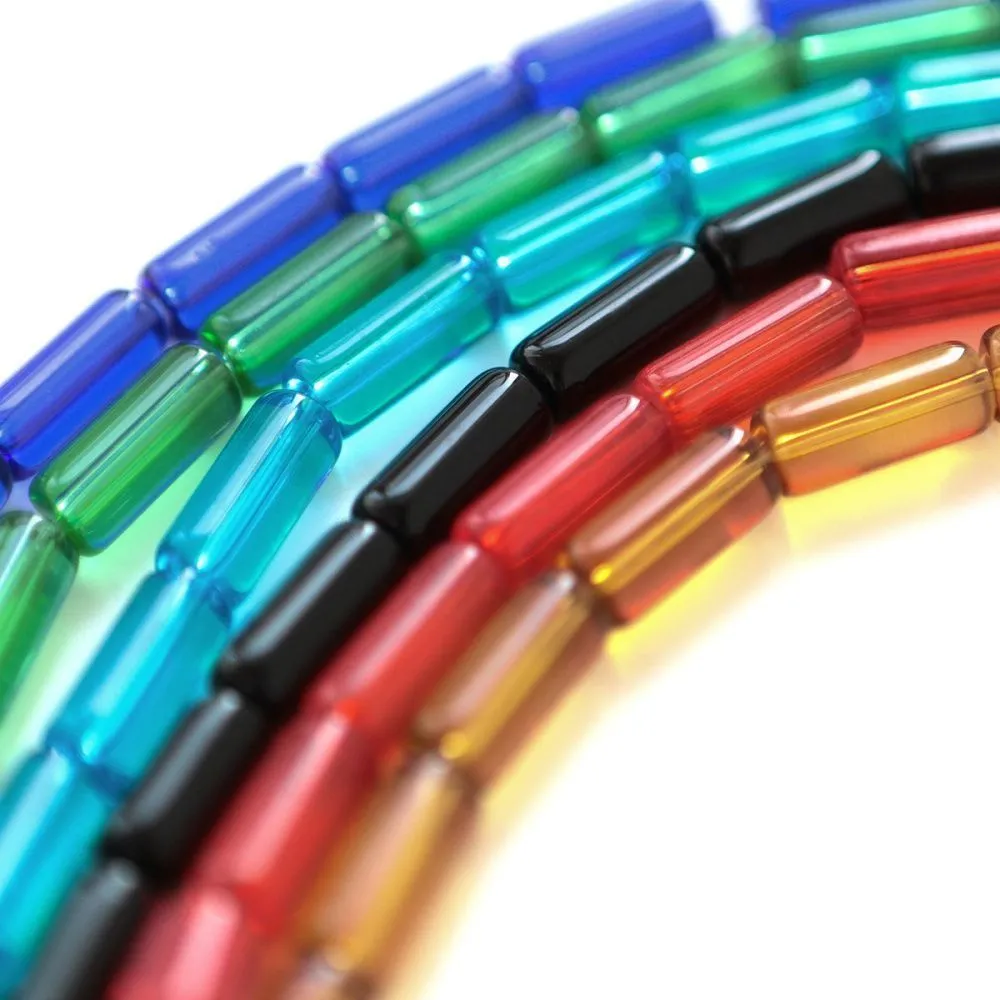 бусина, стекло, "трубочка", цветовой микс, 15х6 мм