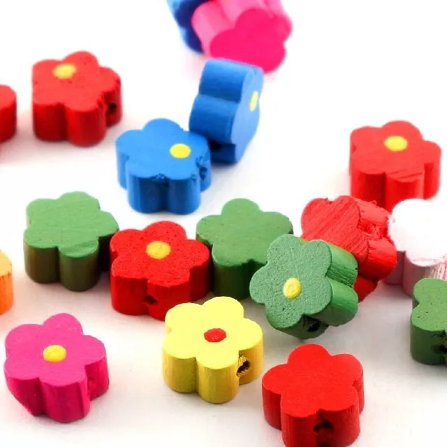 бусина дерево "цветочек", цветовой микс, 12х5 мм