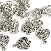 Коннектор "Сердечко-завиток", цвет античное серебро, 19x14.5x2 мм 