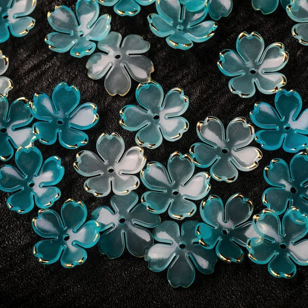 бусина, акрил "цветок сакуры", бирюзовый микс, 17.5x18x5 мм