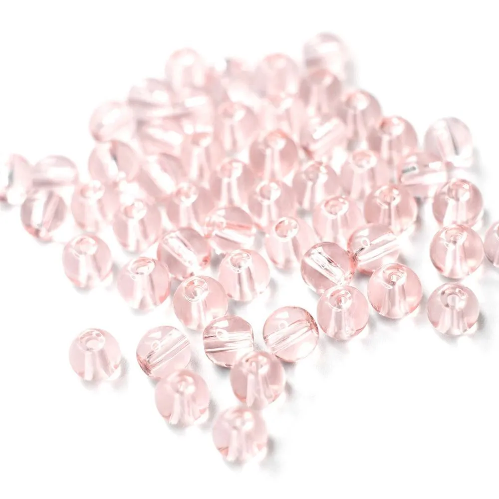 бусина, стекло 6, цвет розовый, 6 мм