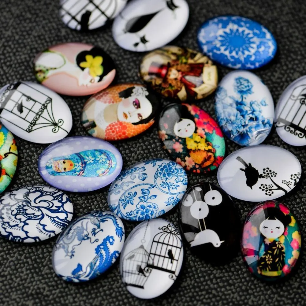 кабошон "микс-принт", стекло, мультиколор, 25х18х6 мм