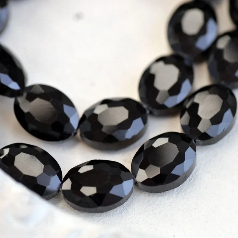 бусина, стекло овальная, граненая, цвет черный, 16x13x7 мм