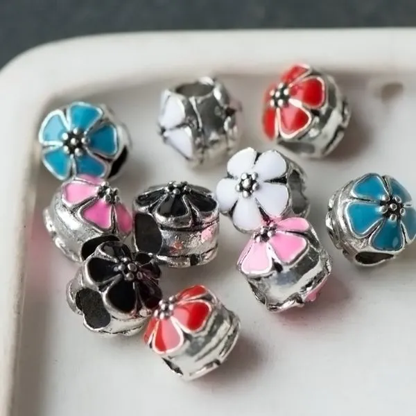 ес бусина металл "цветок", с эмалью, цветовой микс, 11x10 мм