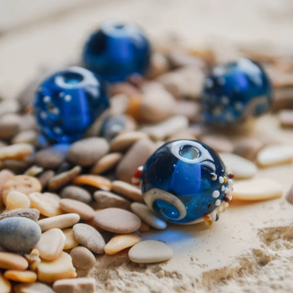 бусина, мурано "пляж синий", круглая,13x11 мм