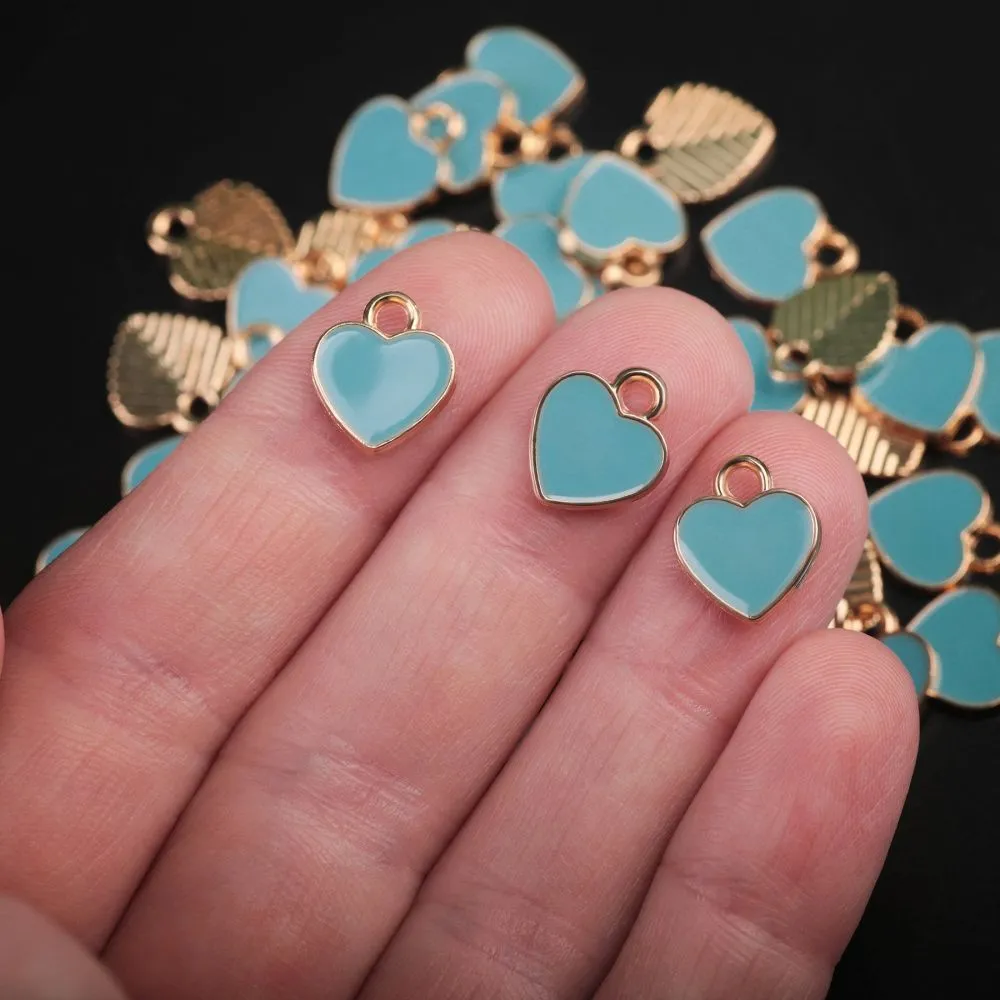подвеска металл "сердечко", эмаль, цвет голубой, 12x10x2 мм