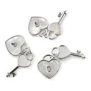 Подвеска металл "Замочек с ключиком", перламутр/покрытие платина, 13.5x12.5x2 мм