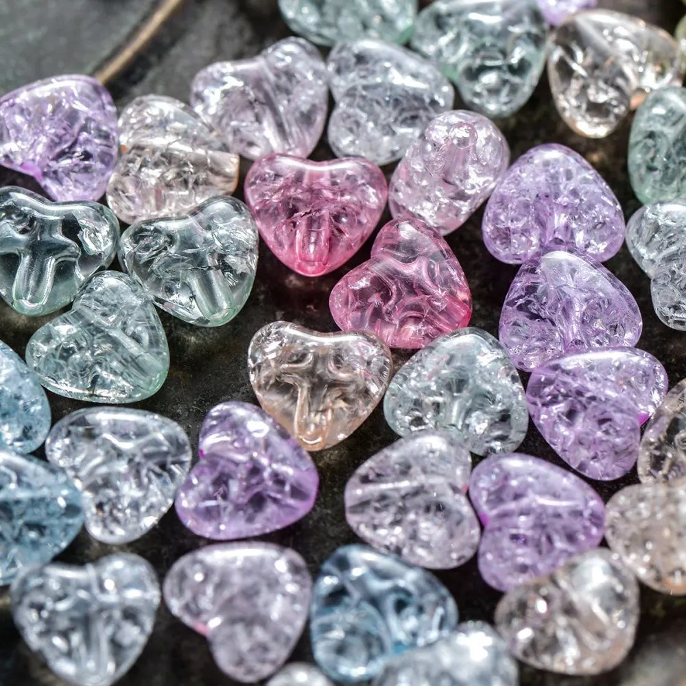 бусина, акрил "кракле-сердечко", цветовой микс пастельный, 10 мм