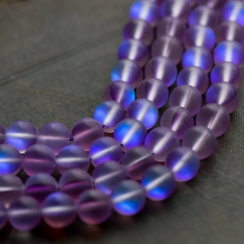 бусина, стекло "лунный камень", цвет фиолетовый, 10 мм