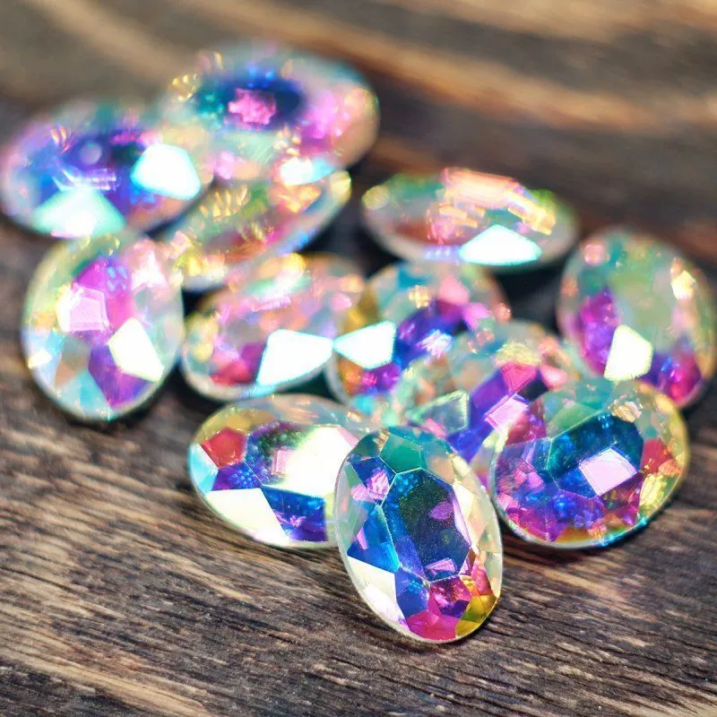 кабошон стекло кристалл, овальный, цвет cristal ab, 18х13 мм