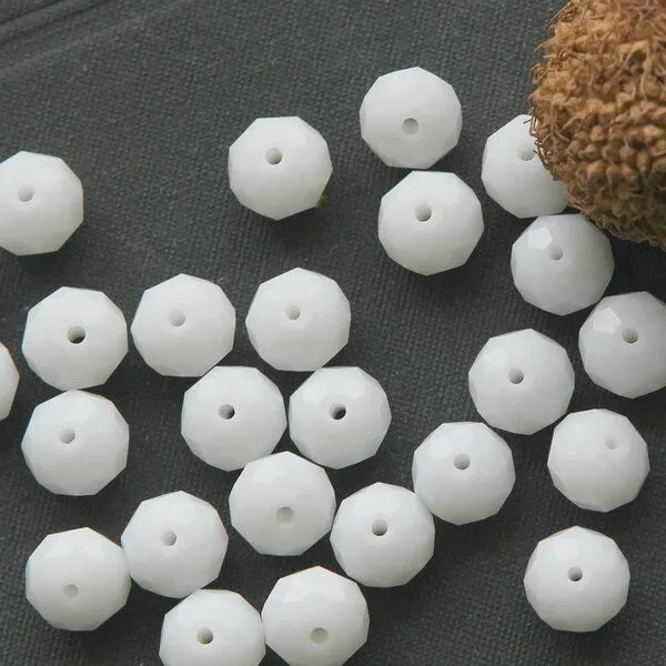 бусина, имитация нефрита, стекло абакус, цвет белый, 10х7 мм