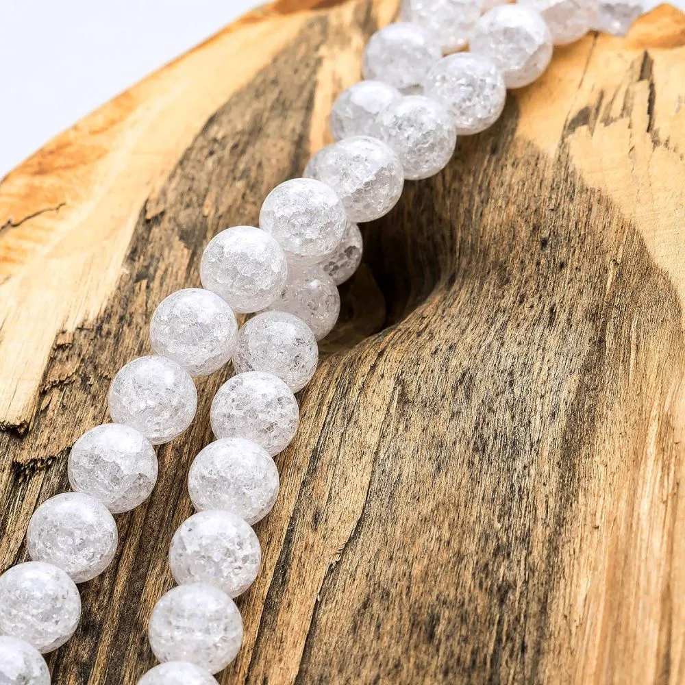 бусина, стекло "кракле", цвет молочный непрозрачный, 10 мм