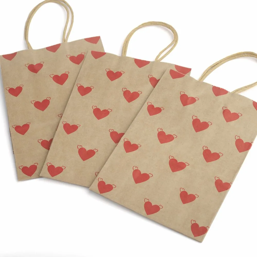 пакет крафт "сердечки", бумага, цвет бежевый, 8x15x21 см