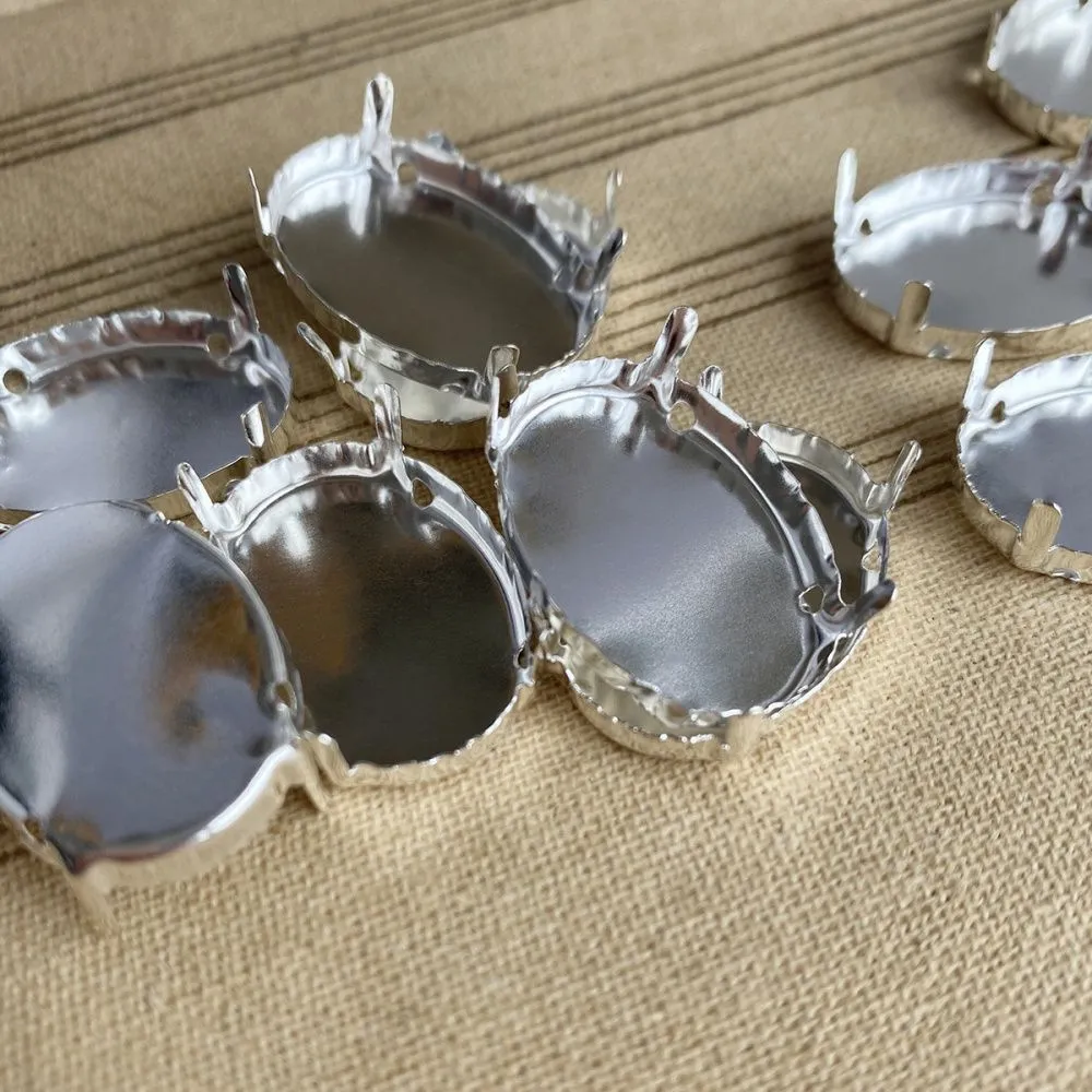 цапы для стразов овальные, закрытые, серебро, 25х18 мм