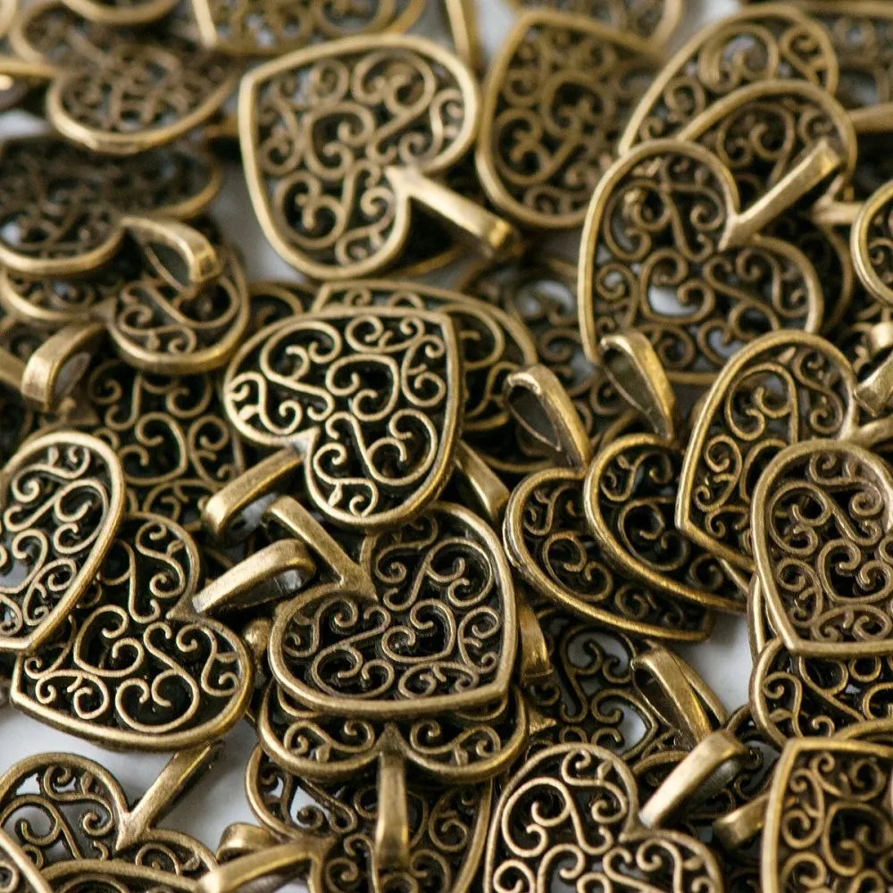 подвеска металлическая "сердечко", цвет античная бронза, 16х14х2 мм