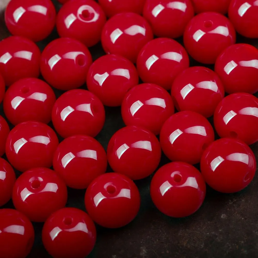 бусина, стекло 10, цвет красный, 10 мм