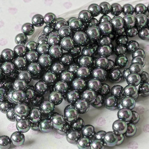 ракушечный жемчуг круглый, класс "а", цвет черный, 8 мм