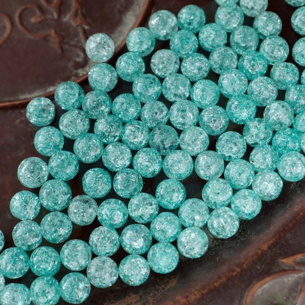 бусина, стекло "кракле", цвет аквамариновый, 8 мм