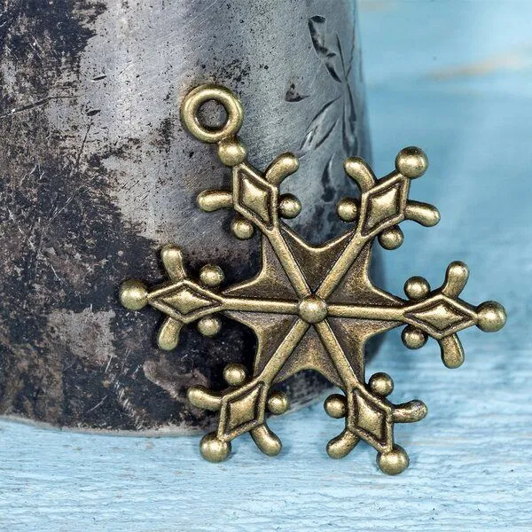 подвеска металлическая "снежинка морозная", цвет античная бронза, 29x22x3 мм
