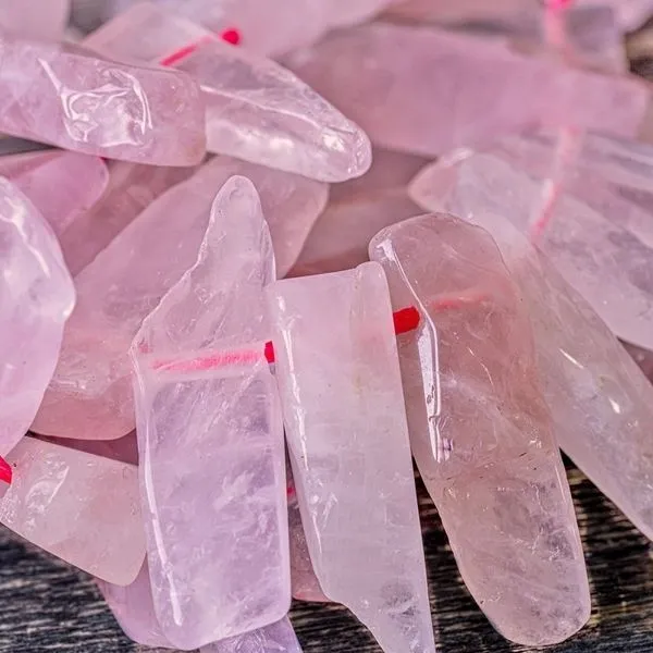 (им) бусина кварц, багет, цвет розовый, размерный микс