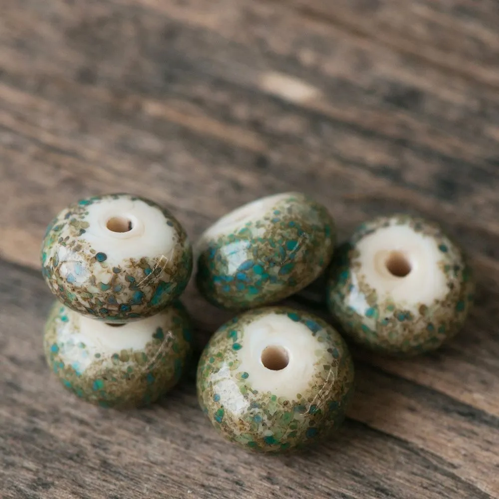 бусина, мурано "пыльца", абакус, бирюзовый, 13х9 мм