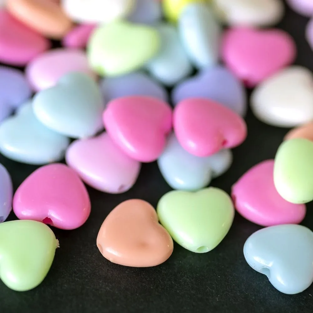 бусина, акрил "пастель-сердечко", цветовой микс, 11x12x5 мм